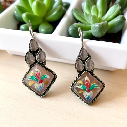 Silver Oxidised Hand-Painted Bloom Drop
